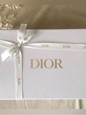 Dior White Gift Box with Gold Logo and Ribbon